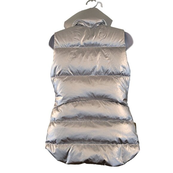 Athleta XXS Silver Puffer Full Zip‎ Pockets DOWNTOWN Metallic Down Vest - Picture 4 of 10